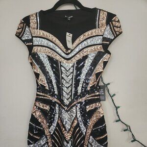 Express Black and Gold Bodycon Dress